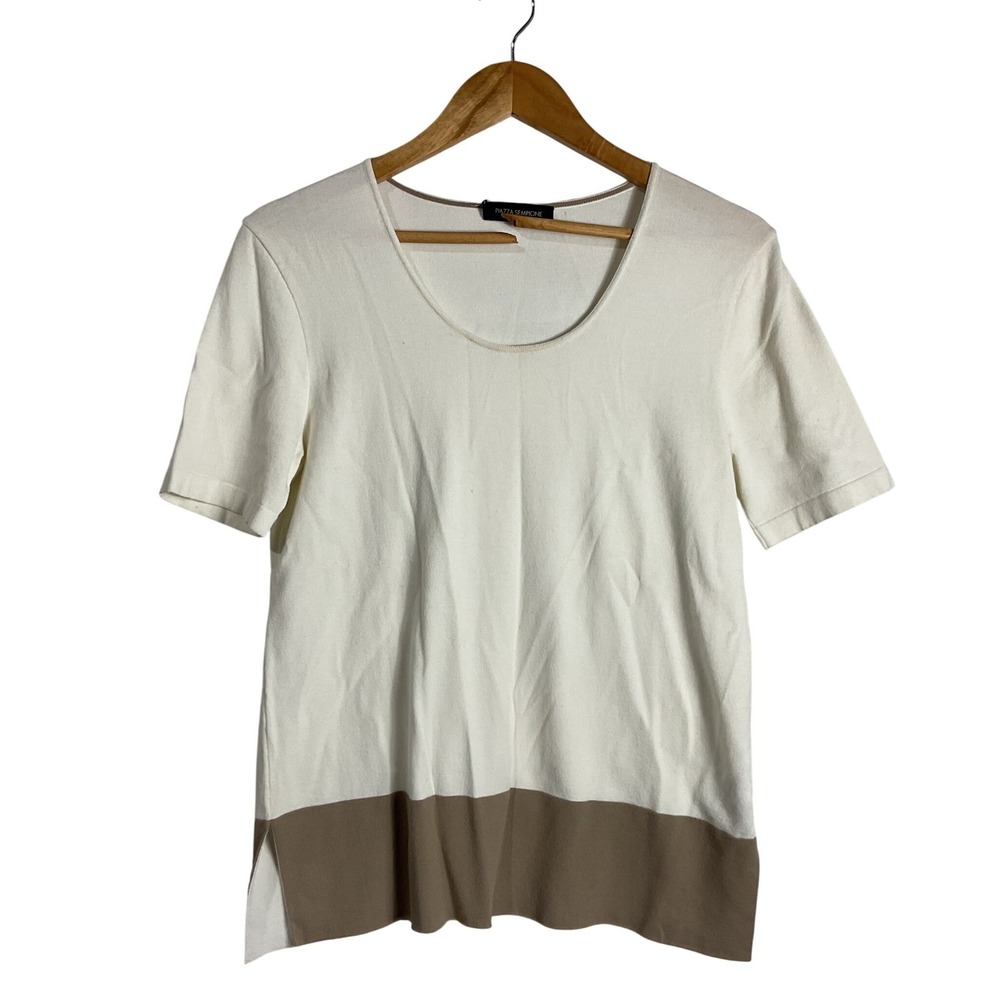 Piazza Sempione Italy Cream Tan Color Block Knit Scoop Neck Top Size 42